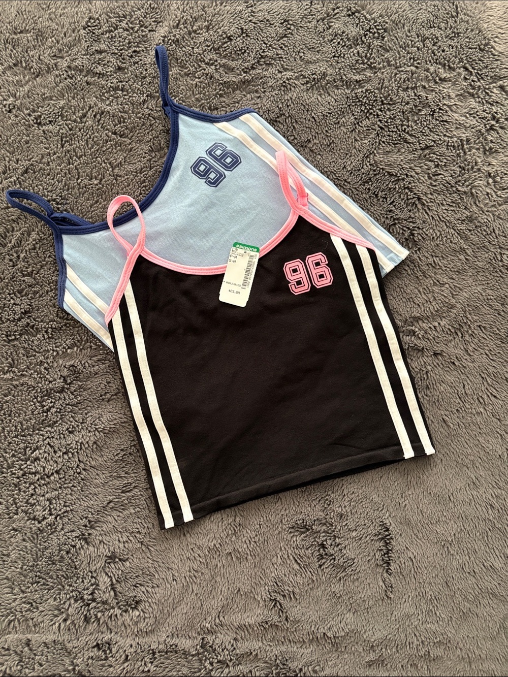 Girls' 96 Graphic Tank Tops in Black & Light Blue with Pink Trim
